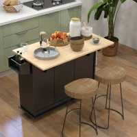 HOMCOM Kitchen Island with Drop Leaf, Rolling Kitchen Storage Trolley on Wheels with 3 Drawers, Black(m-2)