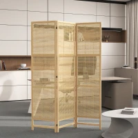 HOMCOM Driedelige, Opvouwbare Kamerscherm, 180 cm Vrijstaande Scheidingswand met Handgeweven Design voor Thuis, Natuur(m-9)