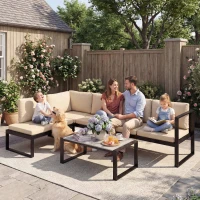 Outsunny 4-delige tuinmeubelset, sofaset met 2 tweezitsbanken, stoel zonder armleuningen en salontafel, voor balkon, khaki(m-11)