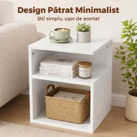 HOMCOM Masă Modernă de Cafea cu 3 Rafturi Deschise pentru Sufragerie, Dormitor, Birou, PAL, Alb(m-6)