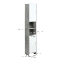 kleankin Free-standing Tall Bathroom Storage Cabinet w/ 2 Cupboards 2 Open Compartments, Slim Bathroom Organizer Adjustable Shelves Elevated Base for Living Room, Grey(m-3)