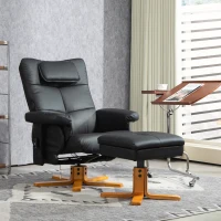 HOMCOM Faux Leather Massage Recliner Chair, with Storage Ottoman - Black(m-10)