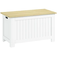 HOMCOM Baúl de Almacenaje 90 L con Tapa Baúl de Almacenaje Versátil con Bisagra de Seguridad 80,5x40x46,4 cm Natural y Blanco(m-11)
