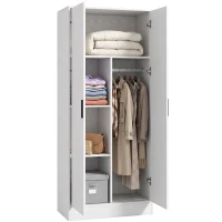 HOMCOM Armario Dormitorio Moderno Armario Ropero con Barra para Colgar Estantes 70x37x164 cm para Salón Entrada Blanco(m-11)