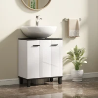 HOMCOM Mueble Bajo Lavabo con 2 Puertas y Estante Ajustable para Lavabo con o sin Pedestal 60x34x70 cm Blanco Brillo(m-8)