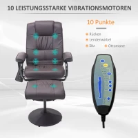 HOMCOM Massagestoel Relaxstoel, incl. voetenkruk, 10 vibratiepunten, 1 afstandsbediening; 77 cm x 84 cm x 95 cm, Bruin(m-4)