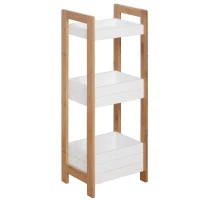 HOMCOM Estantería de Baño con 3 Estantes Organizador de Almacenaje Bambú para Cocina Sala de Estar Lavadero 27,5x20,8x74 cm Color Blanco y Natural(m-1)