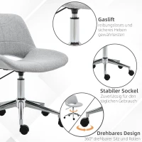 HOMCOM Bureaustoel, in hoogte verstelbaar, 360° draaibaar, tot 110 kg, metalen frame, lichtgrijs, 49 x 56,5 x 73-82,5 cm(m-6)