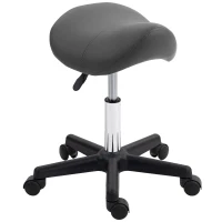 HOMCOM Rollende Kruk, zadelvormige zitting, hoogte verstelbaar, 360° draaibaar, kunstleer, grijs, 48 x 47 x 45-59 cm(m-10)