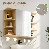 HOMCOM Specchiera Bagno con Armadietto a 2 Ripiani e 6 Vani Aperti, 80x20x59 cm, Legno(m-6)