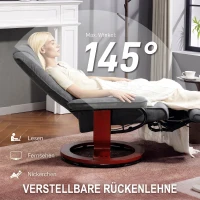 HOMCOM Draaibare relaxfauteuil, linnenlook, handmatig verstelbaar, met houten voet, voetensteun, hoge rugleuning, grijs(m-4)