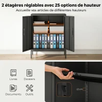 HOMCOM Armoire de Bureau Métallique, 80 x 40 x 100 cm, Meuble de Rangement, Serrure, 2 Portes et 2 Étagères Réglables, Noir(m-4)