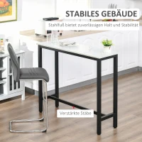 HOMCOM Bartafel met Marmerlook, Stalen Frame, Nivelleringspoten, 120x40x100 cm, Wit/Zwart(m-4)