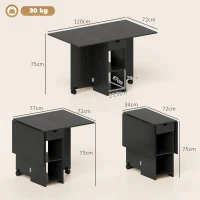 HOMCOM Klapptisch Esstisch, ausziehbarer Küchentisch für 2 à 4 Personen, 2 Klappen, 120 x 72 x 75 cm, Schwarz(m-3)