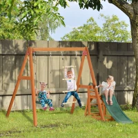 Outsunny Set con Scivolo, Altalena da Giardino e Scaletta a Corda in Legno per Bambini Età 3-8 Anni(m-9)