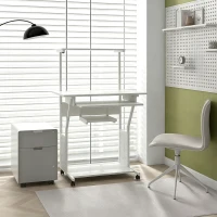 HOMCOM Bureau d'ordinateur roulant avec étagères de rangement, poste de travail et plateau pour clavier, 80x50x130cm, blanc(m-2)