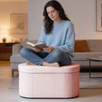 HOMCOM Pouf Contenitore Pieghevole con Vano da 72L e Rivestimento in Velluto, 76x38x35 cm, Rosa(m-9)