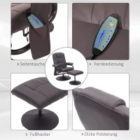 HOMCOM Massagestoel Relaxstoel, incl. voetenkruk, 10 vibratiepunten, 1 afstandsbediening; 77 cm x 84 cm x 95 cm, Bruin(m-6)