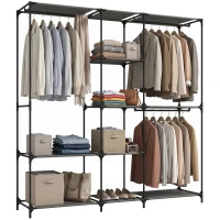 HOMCOM Guarda-roupa têxtil, portátil, sem ferramentas, com 3 varões e 5 prateleiras, 182 x 43 x 182 cm, Preto(m-5)