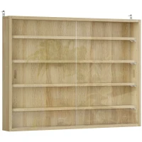 HOMCOM 5-Tier Wall Display Shelf Unit Cabinet w/ 4 Adjustable Shelves Glass Doors Home Office Ornaments 60x80cm Oak(m-1)