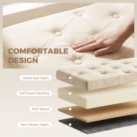 HOMCOM Velvet Upholstered Foldable Ottoman Footrest, Storage Ottoman Bench with Wood Legs for Living Room, Cream White(m-5)