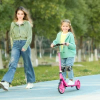 AIYAPLAY Foldable Kids Scooter with Adjustable Handlebar, 200mm Big Wheel, Rear Fender Brake, for Ages 6-12 Years, Pink(m-2)