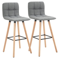 HOMCOM Lot de 2 tabourets de bar, chaises de bar capitonnées avec dossier et repose-pieds, pieds en bois, 41,5x47x97,5cm, gris