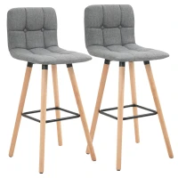 HOMCOM Lot de 2 tabourets de bar, chaises de bar capitonnées avec dossier et repose-pieds, pieds en bois, 41,5x47x97,5cm, gris(m-1)