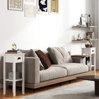 HOMCOM Juego de 2 Mesas Auxiliares Mesitas de Noche con Cajón y Estante de Almacenamiento para Dormitorio 30x30x75 cm Blanco(m-8)