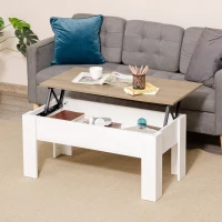 HOMCOM Mesa de Centro Elevable con Encimera Elevable con Espacio Oculto de Almacenaje 100x50x45-58,5 cm Blanco y Natural(m-2)