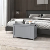 HOMCOM Storage Chest, Modern Storage Trunk with 2 Safety Hinges and Cut-out Handles, Wooden Toy Box for Living Room, Entryway, 76 x 40 x 48 cm, Grey(m-10)