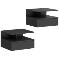 HOMCOM Set de 2 Noptiere Suspendate cu Sertar și Raft Deschis, 35x32x22.5 cm, Negru(m-1)