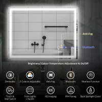 HOMCOM 60 x 80 cm Anti-Fog LED Bathroom Mirror, with Bluetooth - Silver Tone(m-4)