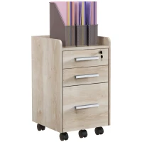 HOMCOM Caisson de bureau rangement bureau sur roulettes 3 tiroirs 1 verrouillable 1 trieur dossiers en bois beige(m-11)