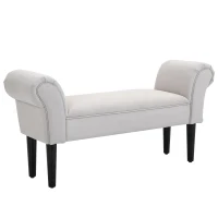 HOMCOM End of Bed Bench, Upholstered Window Seat with Arms and Wooden Legs, Modern Shoe Bench for Entryway, Living Room, Bedroom, Greyish White(m-1)