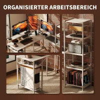 HOMCOM L-vormig bureau met oplaadstation, hoekcomputertafel met monitorstandaard en planken, voor thuiskantoor, kantoor, Wit(m-6)