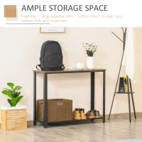 HOMCOM Industrial Console Table，Entryway Table w/Bottom Mesh Shelf Metal Frame Vintage Sofa Table for Hallway, Living Room, Rustic Brown(m-4)