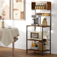 HOMCOM Kitchen Storage Rack, Bakers Rack with Power Outlet, USB Charger, Rustic Brown(m-8)