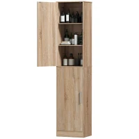 HOMCOM Meuble de salle de bain colonne avec 2 portes et 4 étagères réglables, 40 x 35 x 180 cm, bois naturel(m-11)
