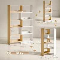 HOMCOM Bibliothèque d'angle rotative 350° à 5 niveaux, étagère de rangement extensible en forme L, 60-111x24x164cm, chêne(m-3)
