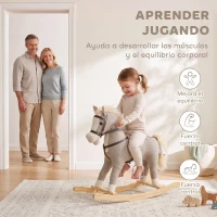 AIYAPLAY Caballo Balancín con Sonidos y Asas de Seguridad Base de Madera para Niños de 12 a 36 Meses Gris(m-8)