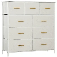 HOMCOM Stoffen Dressoir, 9 Laden, Stalen Frame, Elegant, Veelzijdig, Wit(m-11)