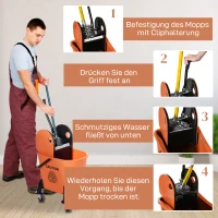 HOMCOM Mobiele Dweilemmer met Moppers, 26 L, Kunststof, Oranje(m-5)