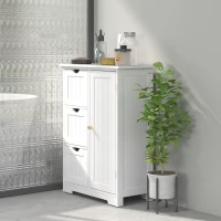HOMCOM Badkamerkast, Badkamercommode, 3 Laden, Schap, MDF, Wit(m-9)