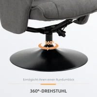 HOMCOM fauteuil met voetenbank, verstelbare rugleuning, 69 cm x 71 cm x 104 cm, donkergrijs+zwart(m-5)