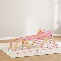 AIYAPLAY Triangle d'escalade enfants 8 en 1 avec rampe double face, arc d'escalade en bois avec toboggan & échelle, rose(m-3)