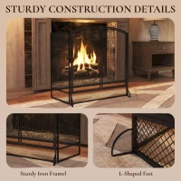 HOMCOM Pare-feu de Cheminée Pliable 3 Panneaux, 2 Portes, Style Moderne, Pare-Étincelles Cheminée en Métal, 122x10x75cm, Noir(m-8)