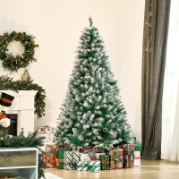 HOMCOM Árbol de Navidad Artificial 180 cm con Nieve con 800 Ramas 61 Piñas Decoración Navideña para Interiores Verde(m-10)