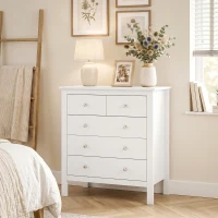 HOMCOM Modern Chest of Drawers, 5 Drawer Storage Cabinet with Metal Handles and Runners for Bedroom, White(m-11)
