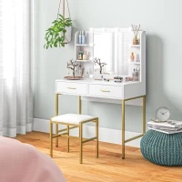 HOMCOM Dressing Table Set, with Storage and Stool - White(m-10)
